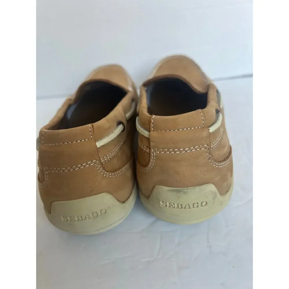 Sebago Tan Leather‎ Frank Roughout Slip On Comfort Preppy Boat Loafer Shoes 10M